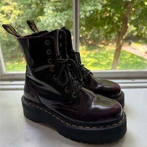 Dr Martens JADON Arcadia Leather Platform Boots in Cherry Red Arcadia W7, 38EU